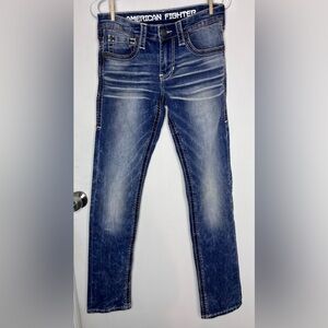 American Fighter Legend Distressed Blue Slim Straight Jeans